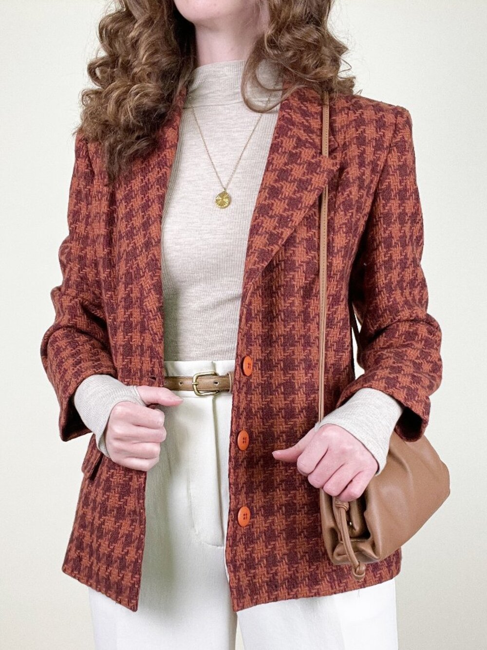 Vintage 90s Houndstooth Wool Oversized Blazer Jacket Coat Preppy Academia 1990's